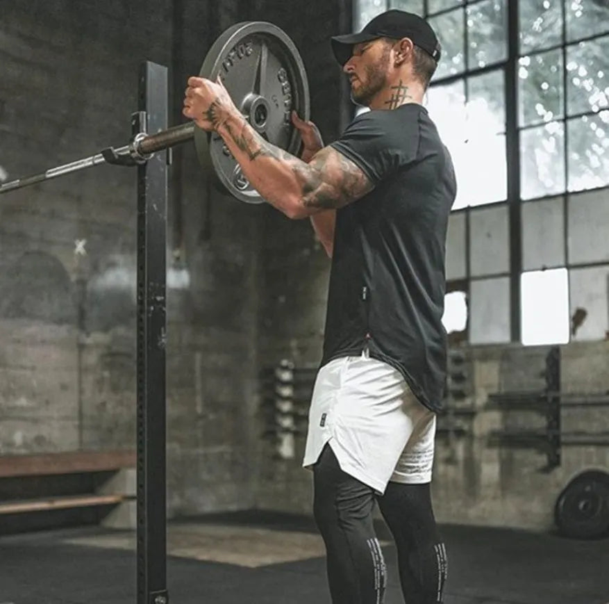 Plain men's fitness shirt in a cotton and spandex blend, shown in Army Green colour.
