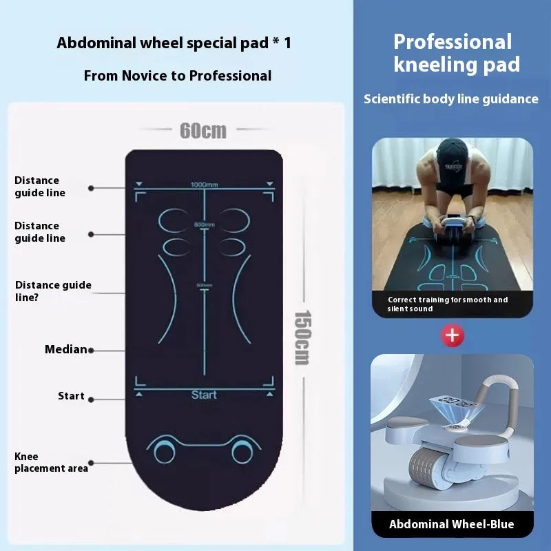 Abdominal wheel fitness equipment with elbow support and automatic rebound mechanism in blue colour