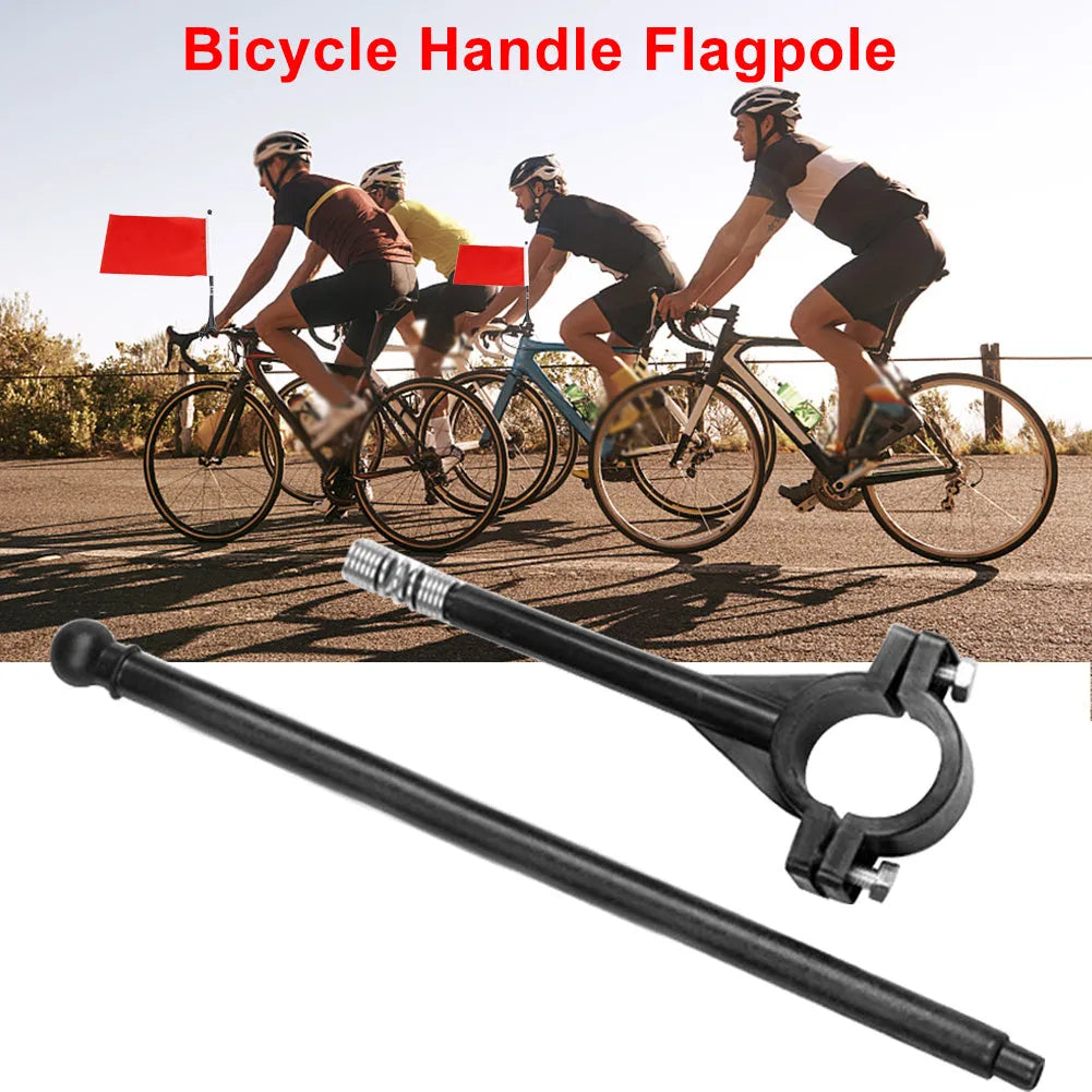 Square polyester cycling flag on plastic pole with adjustable handlebar clamp for bicycles