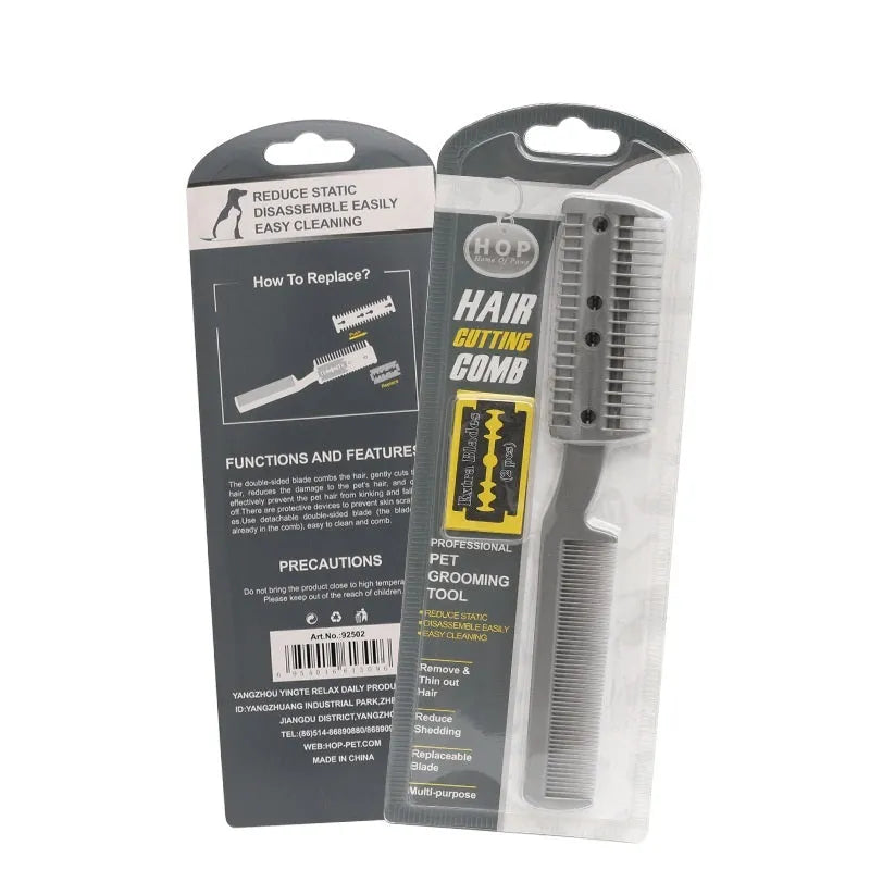 Plastic pet hair cleaning comb with free replacement blade for dog and cat grooming