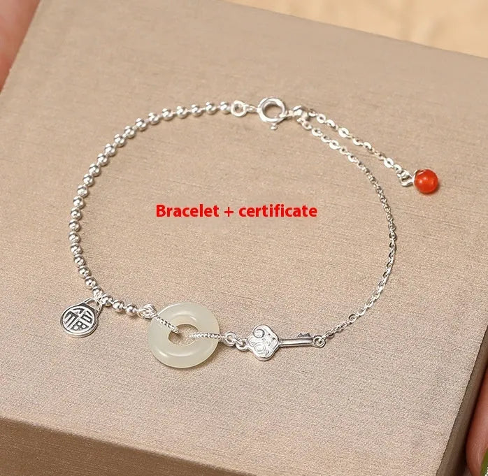 Women's 925 silver bracelet with Hetian jade elements in Chinese style geometry design