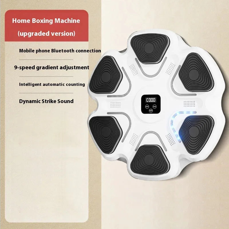 Smart music boxing machine wall target with LED display and colour-coded boxing gloves for home training