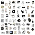 Black and white PVC waterproof sticker set with 61 designs for laptop and device personalisation