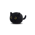 Fluffy black cat plush toy with soft texture, shown as a decorative cushion