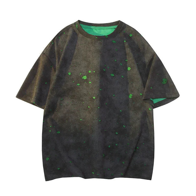 Men's loose fit ripped short sleeve T-shirt in khaki, dark green, black, or grey colours