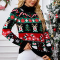 Women's black slim fit turtleneck sweater with animal pattern and contrast colour, long sleeves, acrylic, sizes S to XXL.