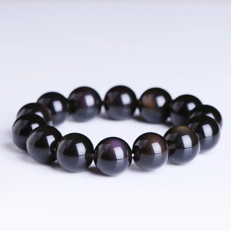 Crystal Natural Icy Obsidian Pi Xiu Bracelet with geometric beads in collection-level double-eye ice stone