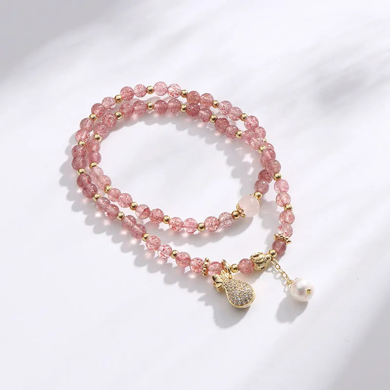 Strawberry quartz geometric crystal bracelet for women with wallet-style design