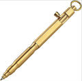 Vintage brass hexagonal bolt action tactical pen in natural brass and retro black colours.