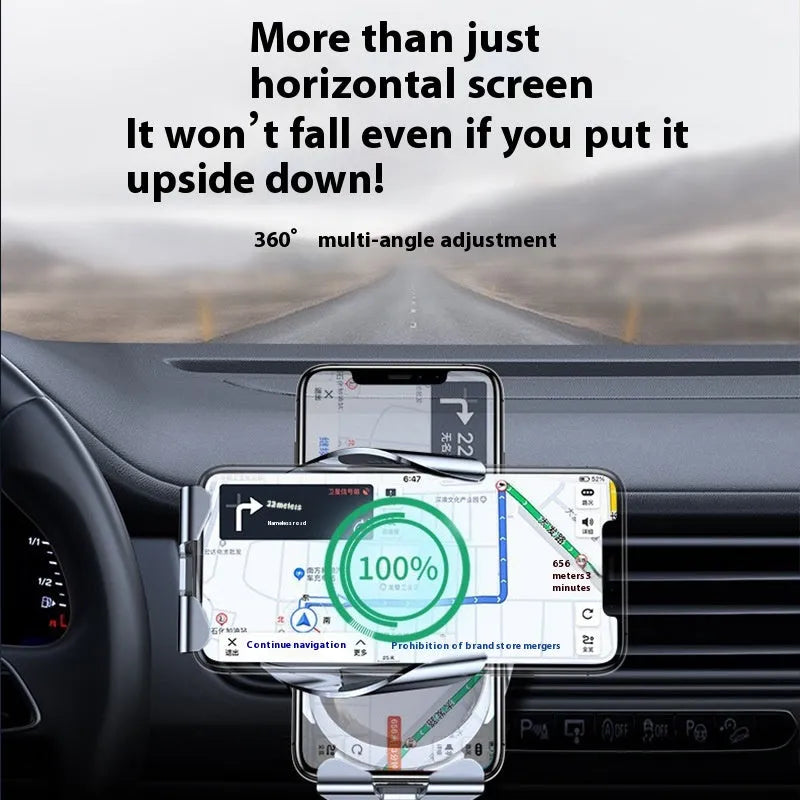 Silver portable plastic car phone holder with electric clamping mechanism, universal fit, compact design.