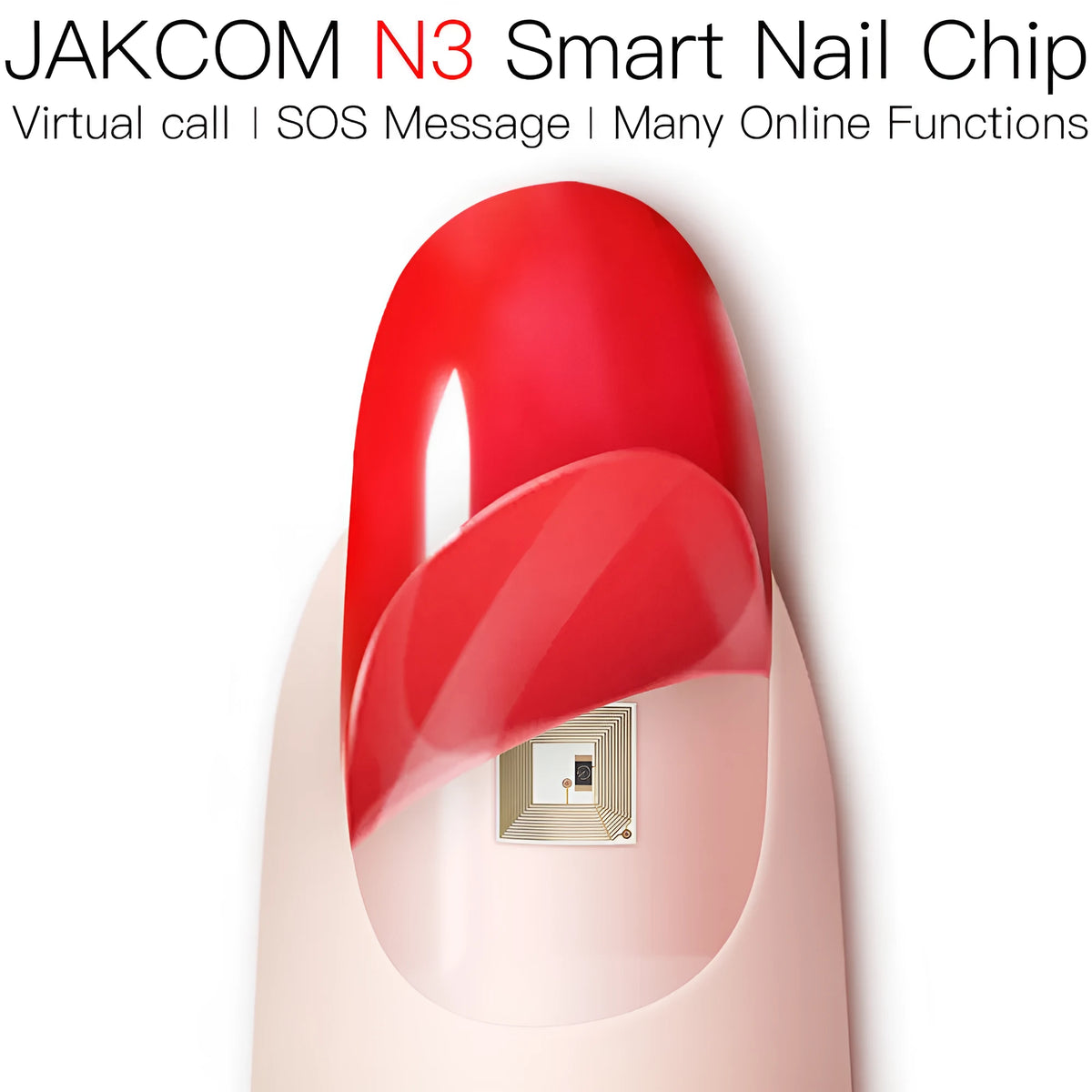 JAKCOM N3 Smart Nail Chip in red, wireless NFC sensor nail chip for mobile phone touch activation.