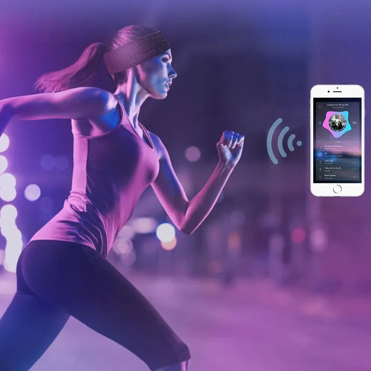 Wireless Bluetooth V5.0 sports headband with music call, 26x10cm cationic polyester, black colour