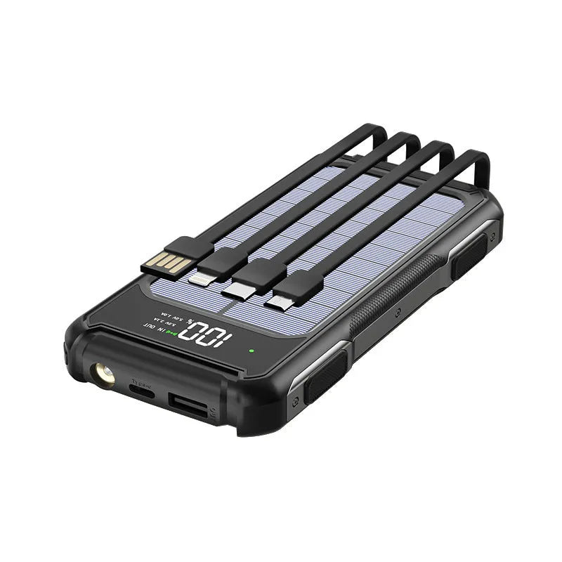 Military-grade mobile power bank in black, green, or orange with 10000mAh or 20000mAh capacity and compact size
