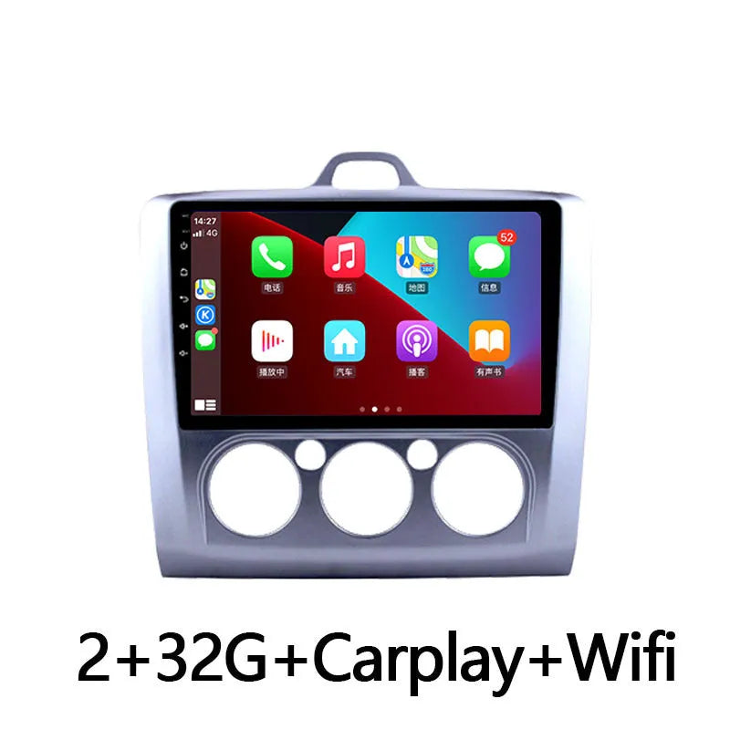 Volkswagen Fox Android car stereo with 9 inch touchscreen showing navigation and manual air conditioning controls