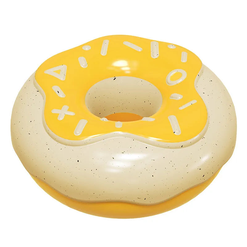 Pink donut-shaped dog toy with textured surface for teeth cleaning, 118mm diameter with squeaker inside