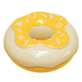 Pink donut-shaped dog toy with textured surface for teeth cleaning, 118mm diameter with squeaker inside