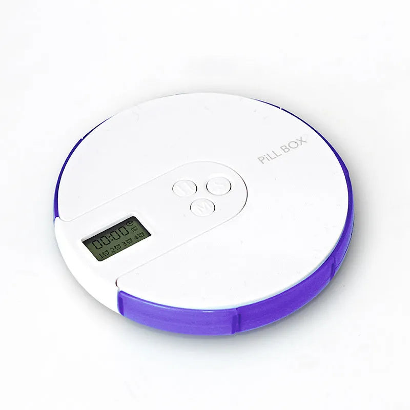 7-compartment alarm clock pill dispenser in multiple colours with timer display and compact 11 cm size