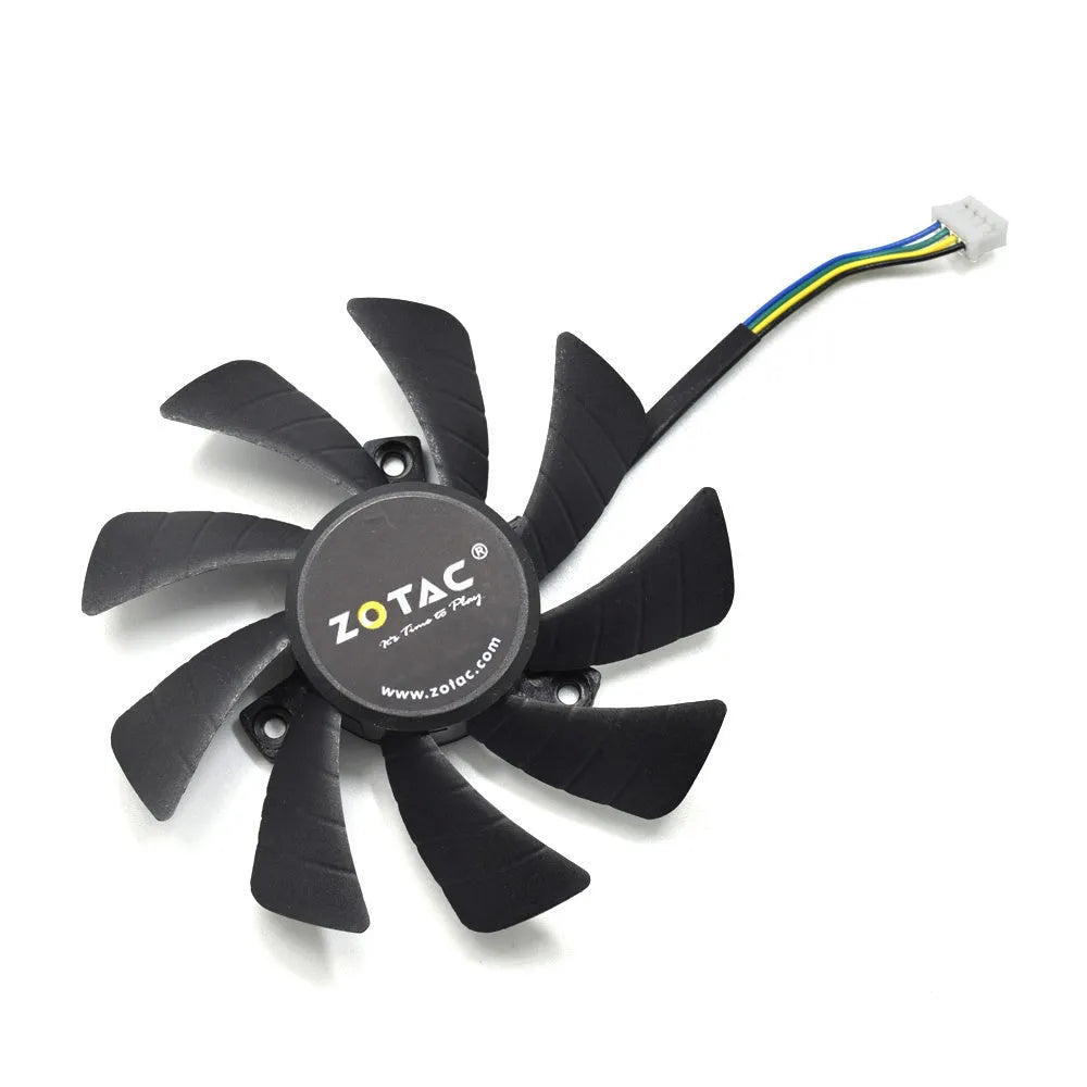Black 85mm computer cooling fan with 4-pin power connector for graphics card and PC case installation