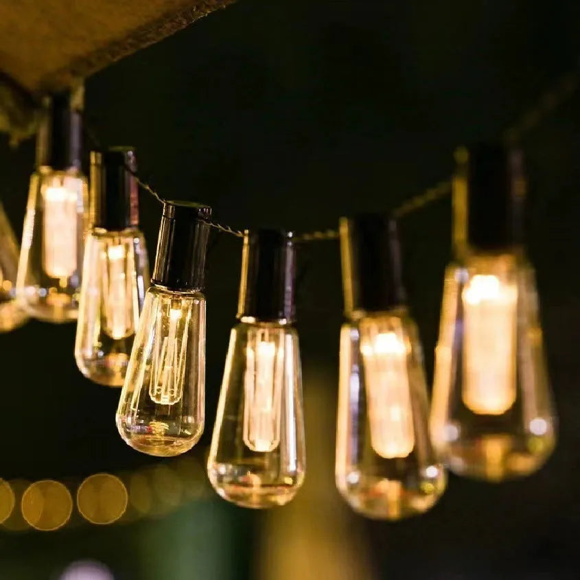 Solar retro long bulb infusion bottle shape waterproof outdoor string lights illuminating garden patio