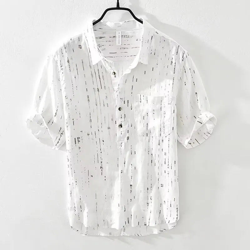Men's loose-fit polo shirt with lapel collar in chemical fibre blend fabric, available in white and black colours