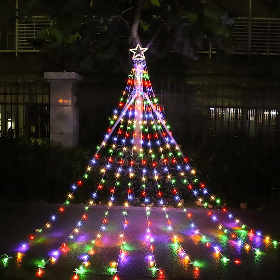 LED five-pointed star waterfall light, 1000 mm, PVC shell, IP44, warm white or four-colour, indoor outdoor decoration