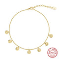 S925 sterling silver women's anklet with round geometric charm on adjustable chain.