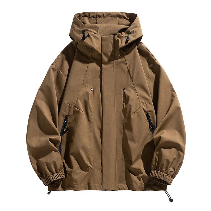 Men's plus size hooded casual coat in khaki, black, grey green or apricot, sizes M to 8XL, polyester lining
