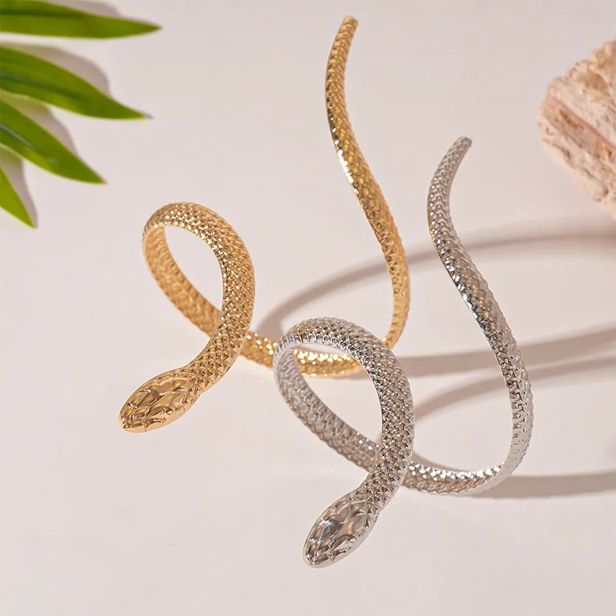 Gold and silver exaggerated twisted winding snake opening ring and bracelet jewellery set