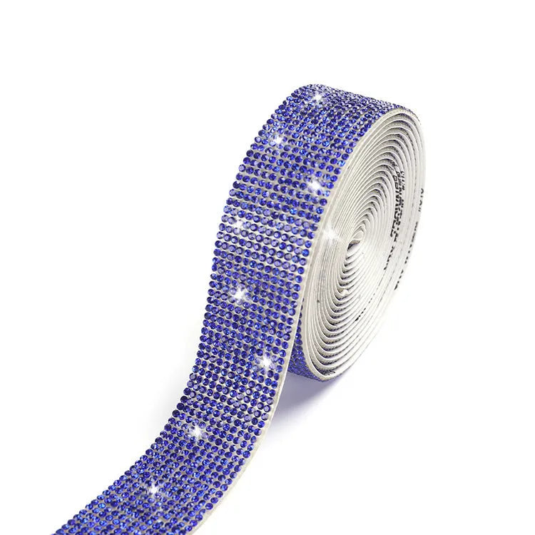 Self-adhesive water drill strip showing electroplated glass surface with adhesive backing, available in white and AB colours