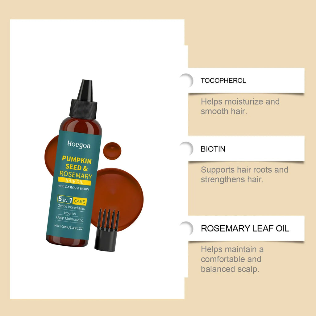 Rosemary hair care essential oil set showing 100ml bottle, pointed applicator tip, and hair comb for scalp treatment