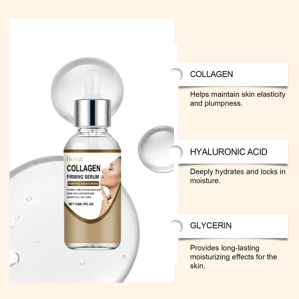 30ml collagen firming care solution bottle measuring 2.8 x 2.8 x 10.3 cm with hyaluronic acid