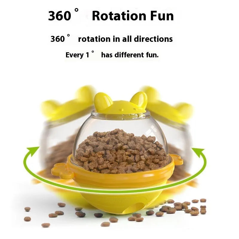 Yellow TPR dog tumbler food feeder toy with leakage design for interactive feeding