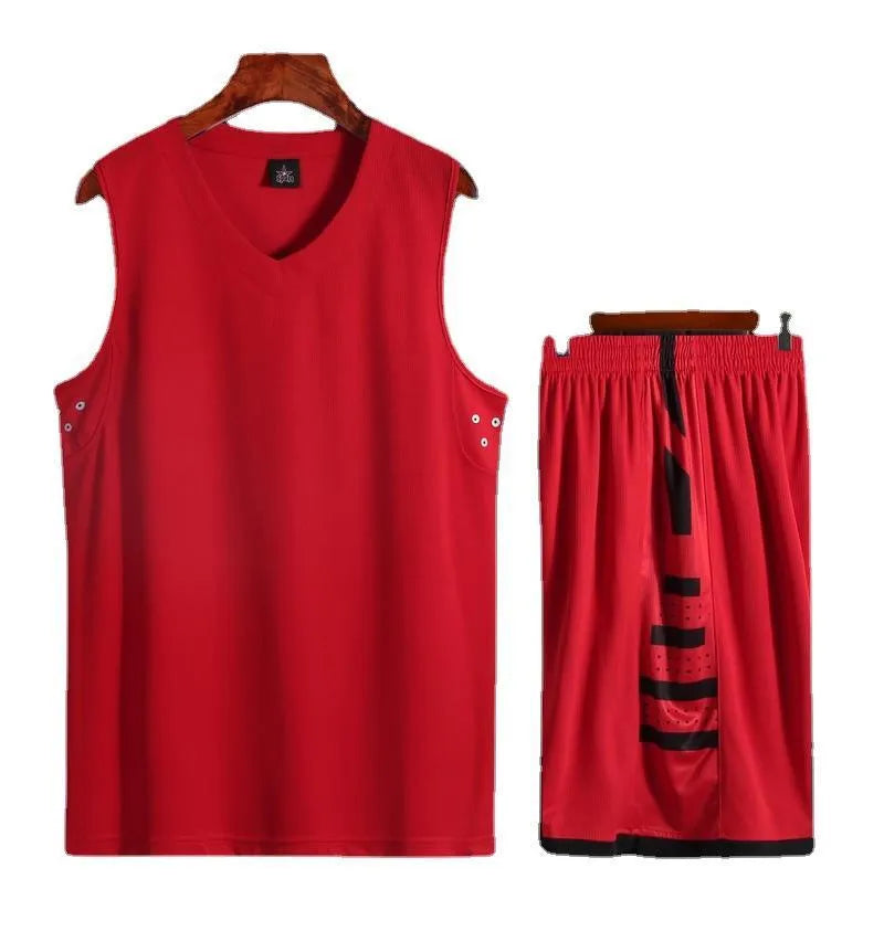 Unisex white and black polyester sports vest and pants set for basketball and training.