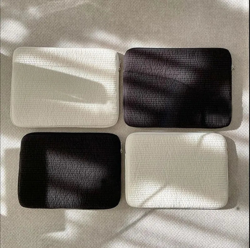 Black and white cotton cloth anti-seismic laptop sleeve for tablet protection with coin pocket