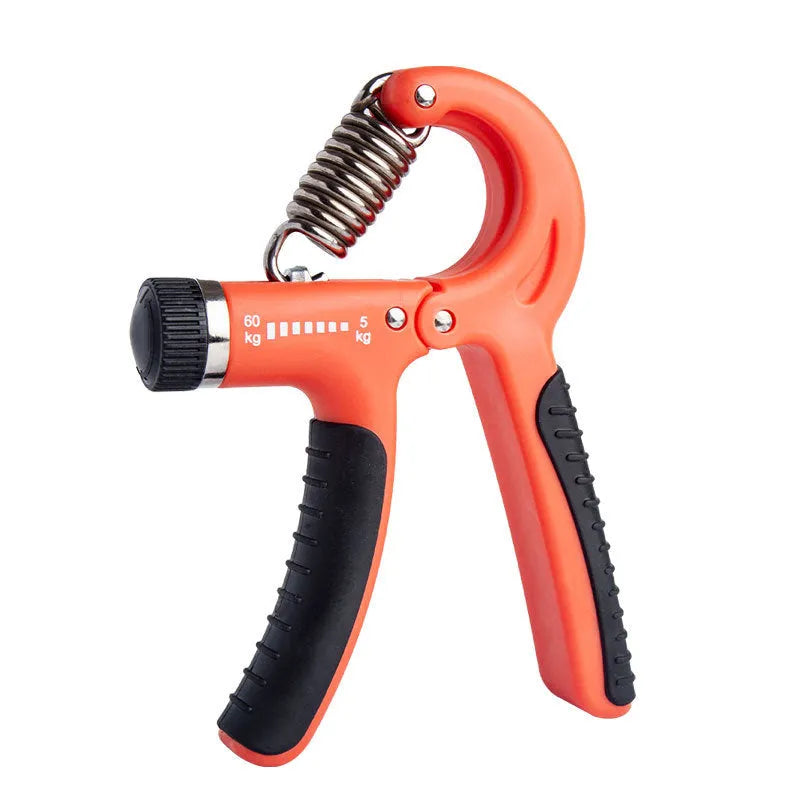Black adjustable hand gripper with digital counter showing resistance dial and TPR handles