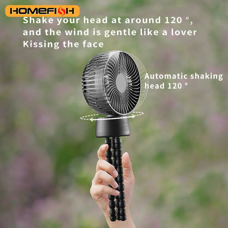 HOMEFISH F2 automatic shake head baby stroller fan with LED light and removable bracket on a stroller handle