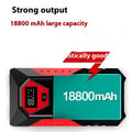 Red 12V car emergency jump starter power bank with battery clamps and 18800mAh capacity