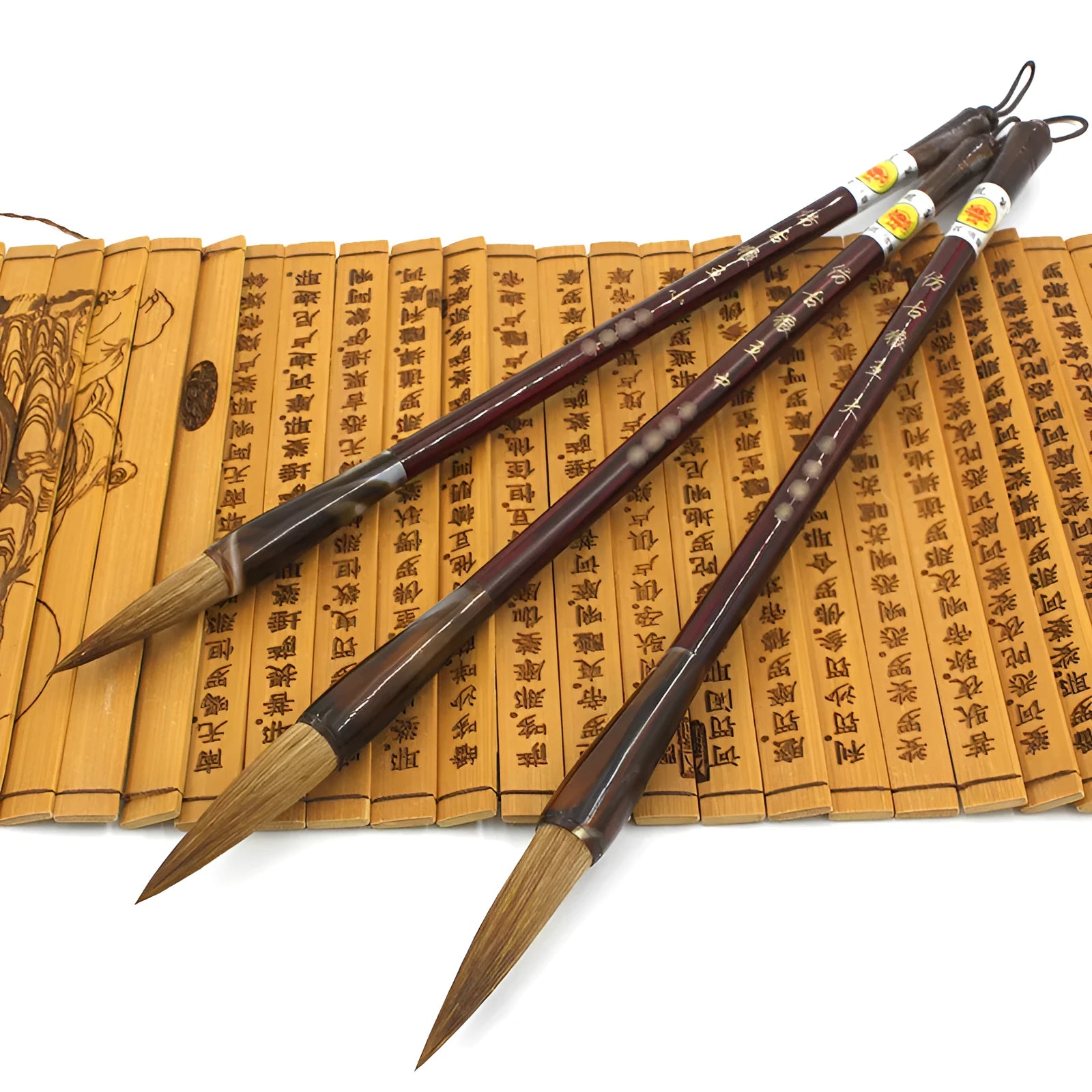 Wolf hair calligraphy brush with steel rod shaft in three traditional sizes