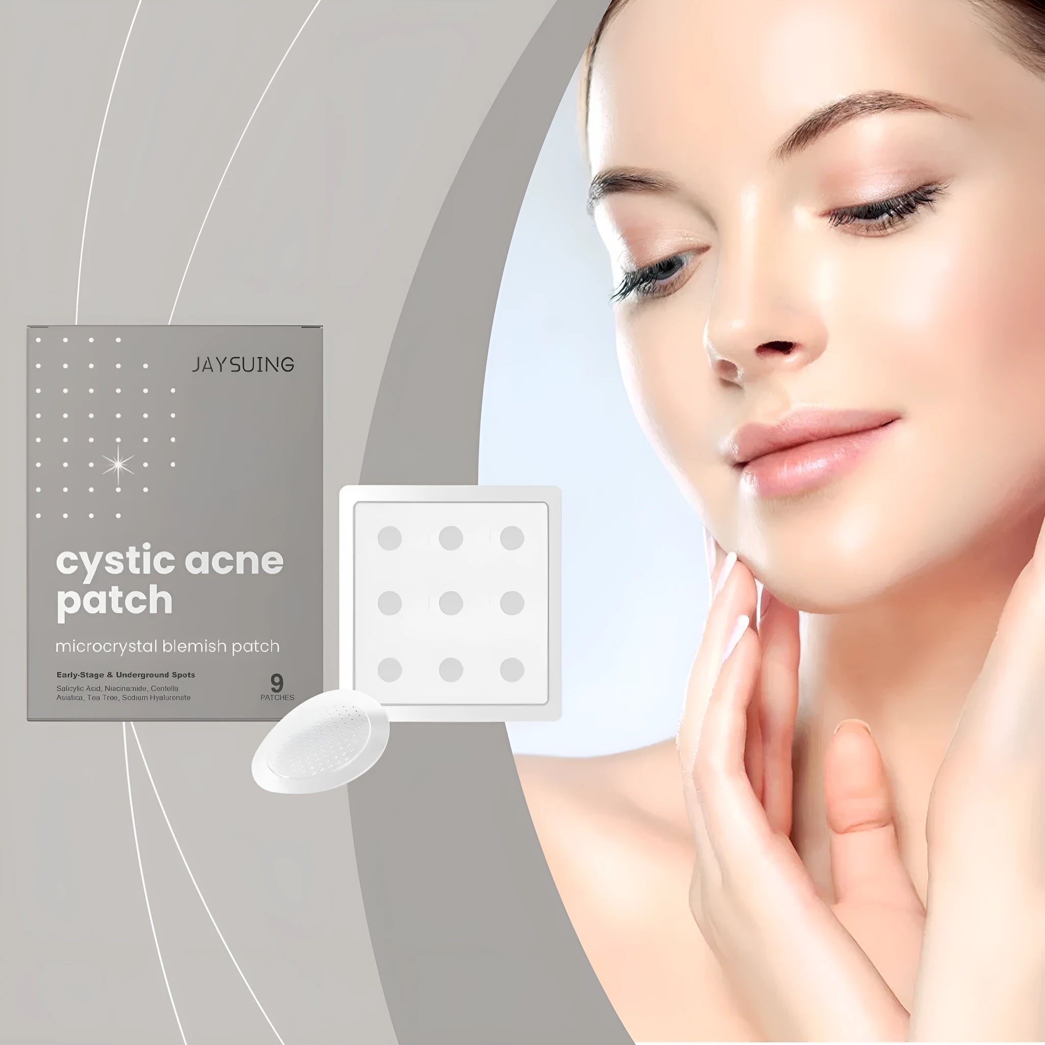 Pack of 9 acne treatment microneedle patches containing tea tree oil and Centella asiatica
