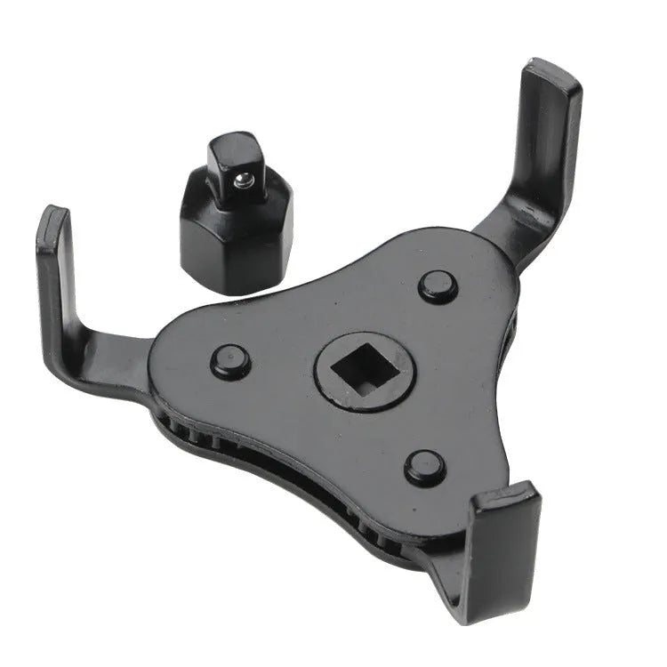 Flat three-jaw filter wrench with telescopic jaws 53mm to 108mm, matte finish, for 1/2DR or 13/16 knob