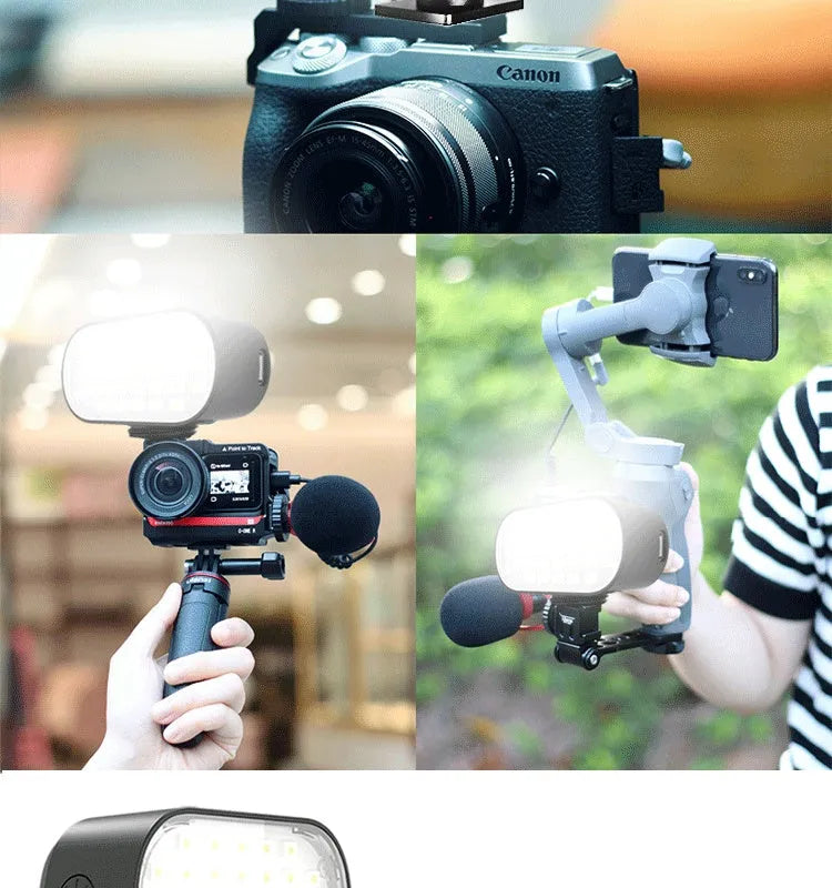 ST-30 black mobile phone fill light with adjustable brightness and six colour palette filters for photography