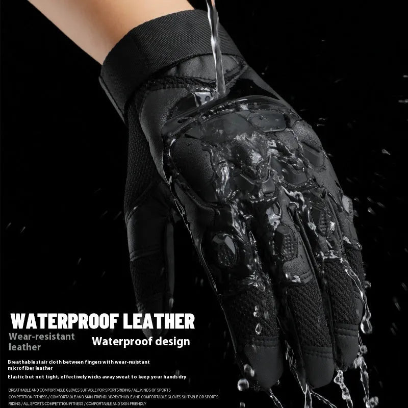Men's black full finger tactical gloves with touchscreen pads on fingers, shown in sizes M, L, XL.