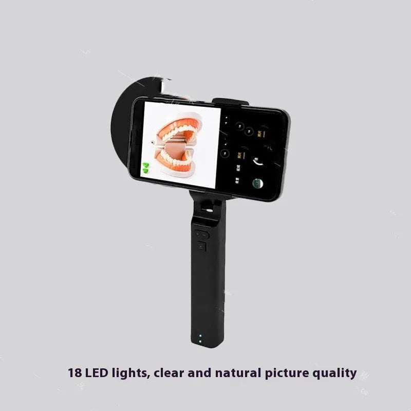 Black handheld LED fill light for smartphone photography with compact rectangular design
