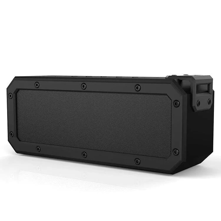 Black X3 PRO 40W waterproof Bluetooth speaker with carry rope, showing size and ports.