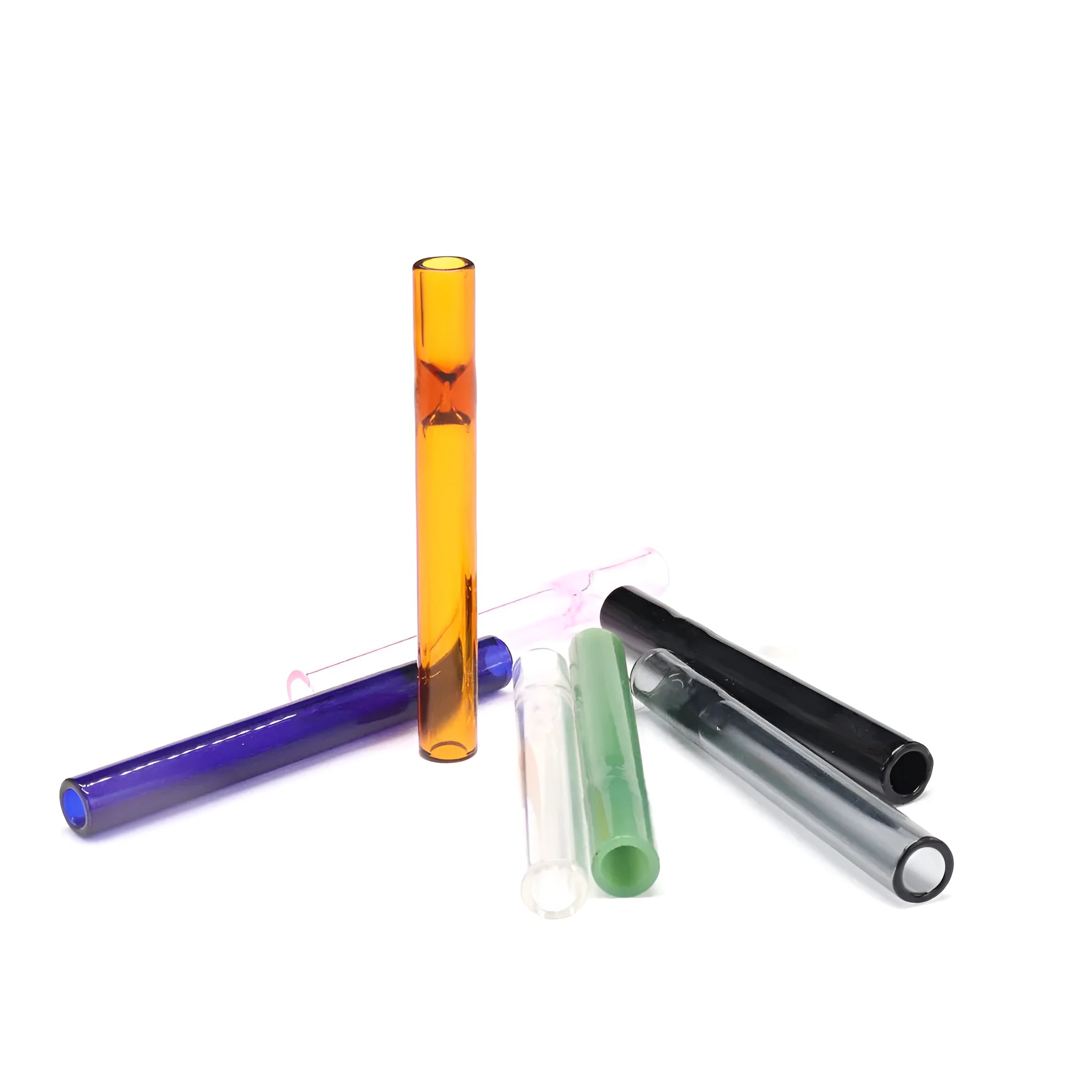 Clear glass telescopic smoking pipe with suction nozzle for water pipes, shown in transparent colour mixing finish