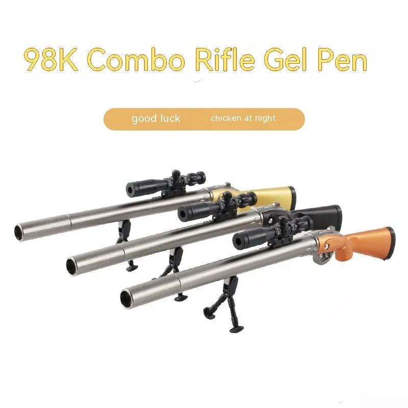 Eating Chicken 98K sniper rifle model black gel pen with 0.5mm tip on a white background.