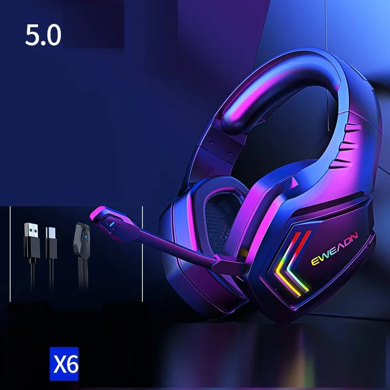 Black RGB version wireless Bluetooth headset with noise reduction, shown in headworn position.