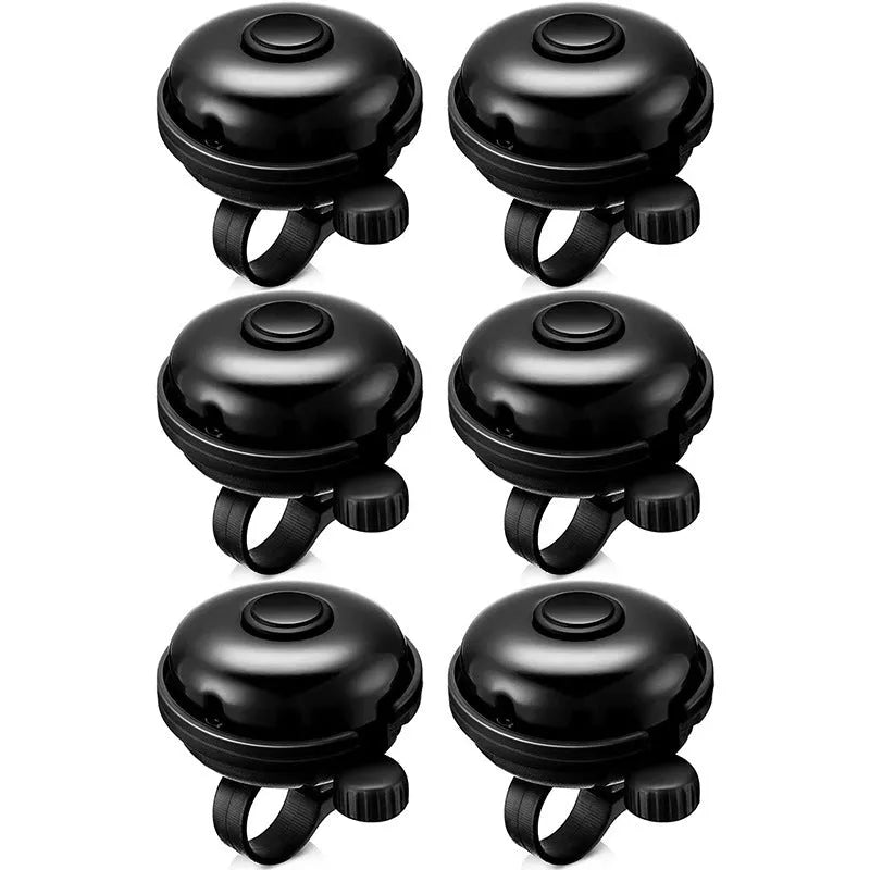Black ABS plastic bicycle bell with 58mm diameter on a handlebar.
