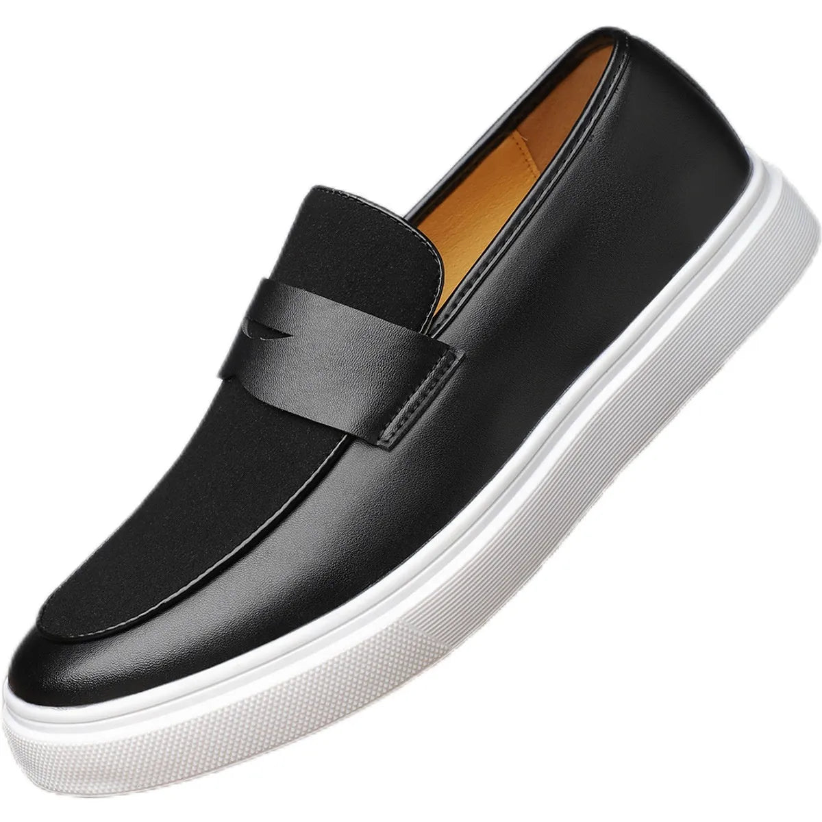 Men's black slip-on casual shoes with tassel decoration and round toe