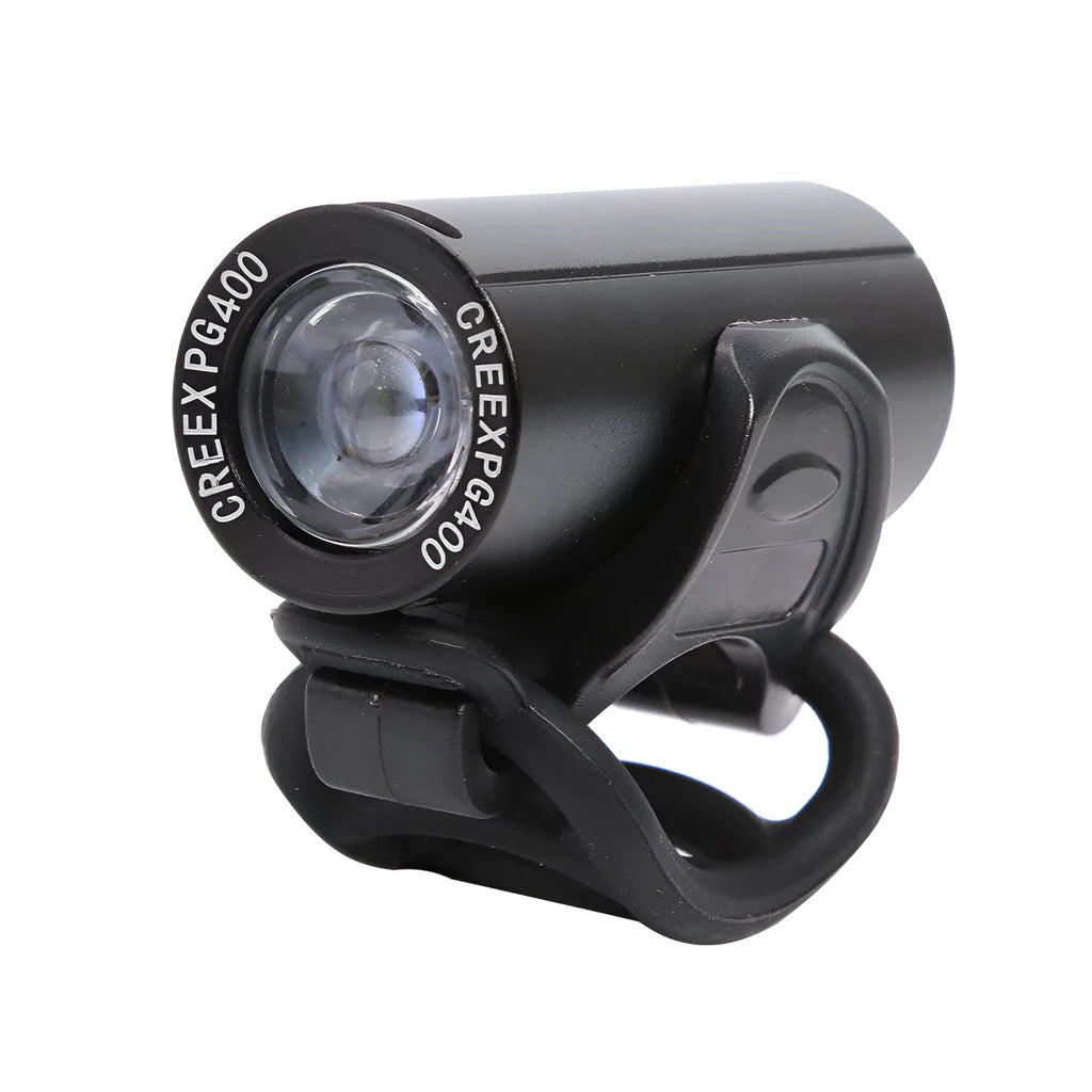Black USB rechargeable bicycle front light with 350 lumens brightness for mountain and road cycling